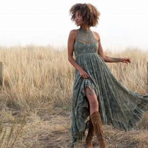 Joyfolie Emmaline Boho Tiered Lace Dress Agave Green Size XS NWT